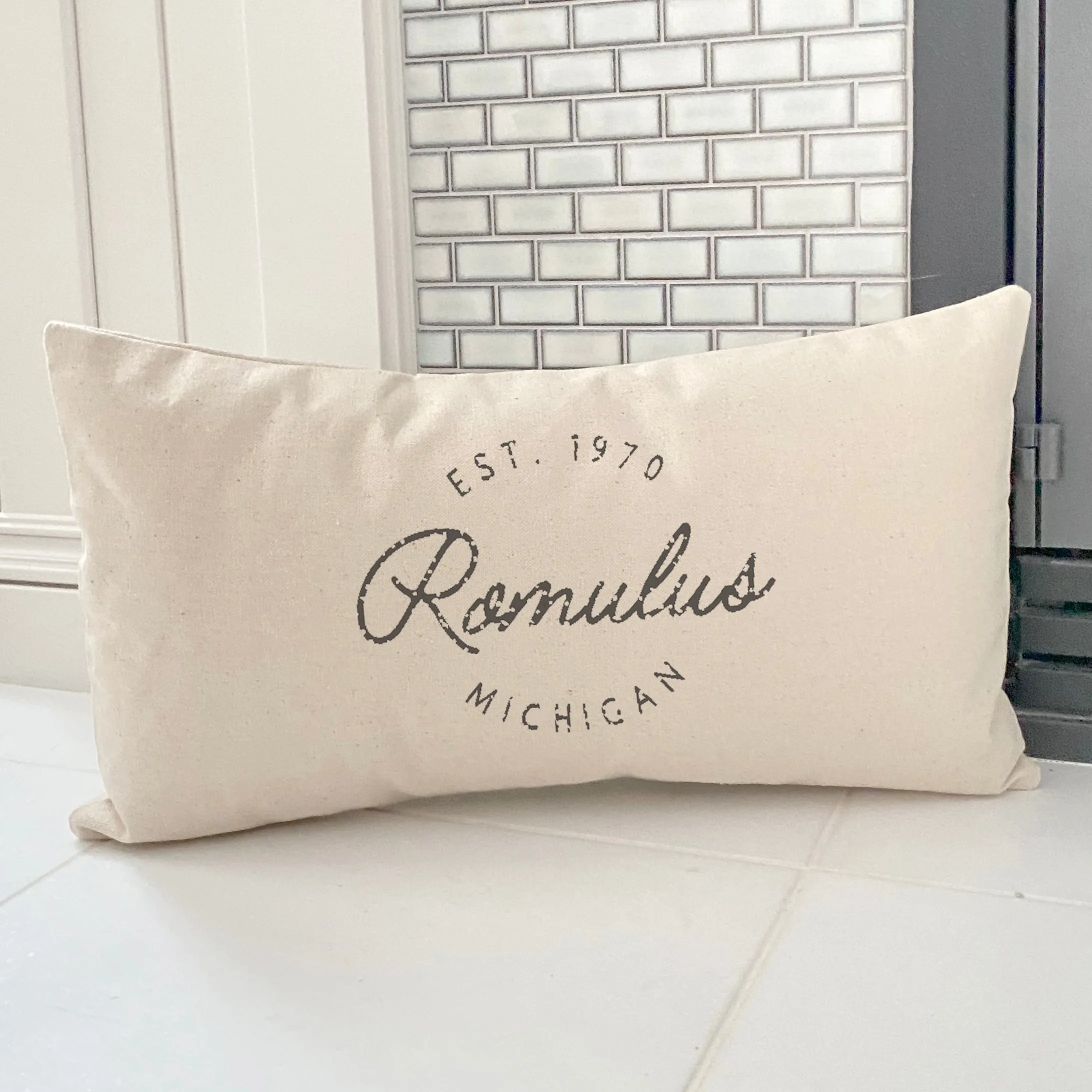Vintage Script City w State EST - Rectangular Canvas Pillow