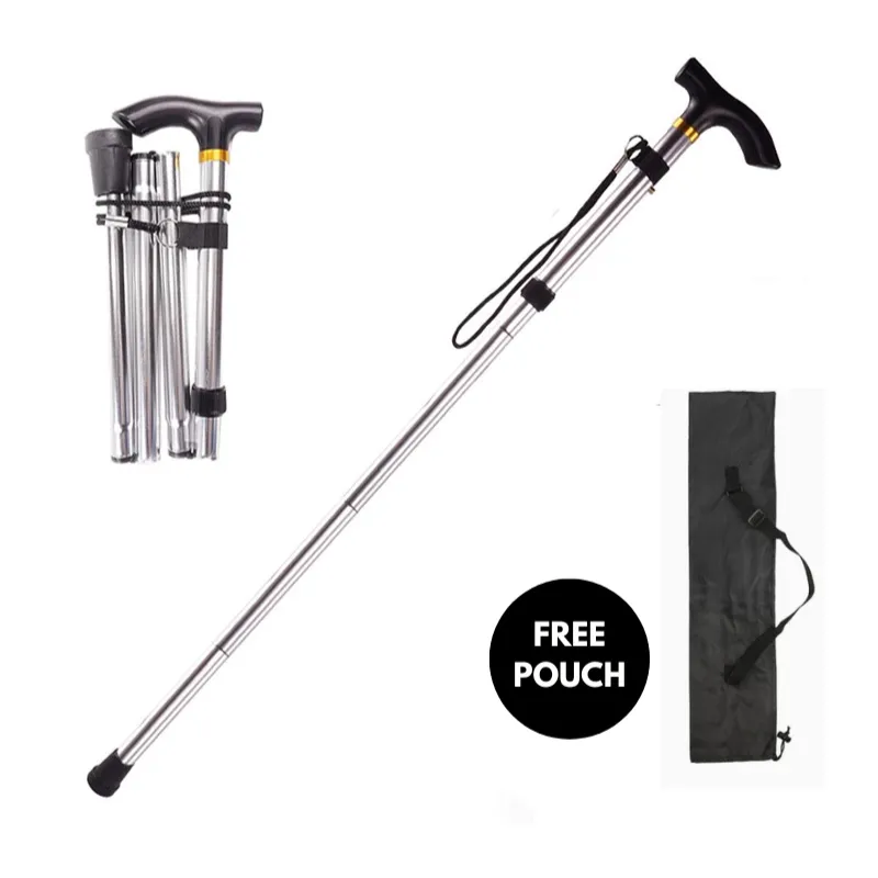 Walking Stick Folding Collapsible Walking Cane Lightweight Elder Cane with Rubber Buffer Height Adjustable Walking Stick Unisex