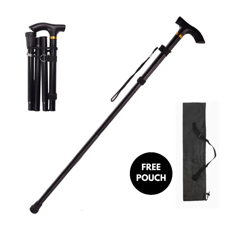 Walking Stick Folding Collapsible Walking Cane Lightweight Elder Cane with Rubber Buffer Height Adjustable Walking Stick Unisex
