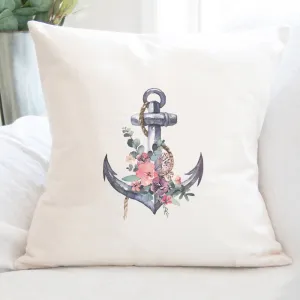 Watercolor Floral Anchor - Square Canvas Pillow