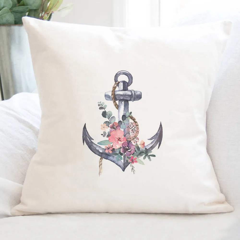 Watercolor Floral Anchor - Square Canvas Pillow