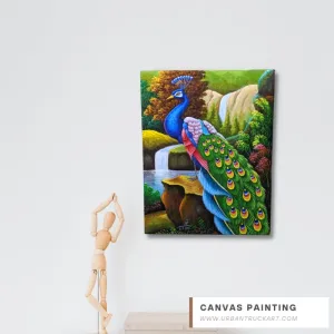 Waterfall Peacock Canvas Painting
