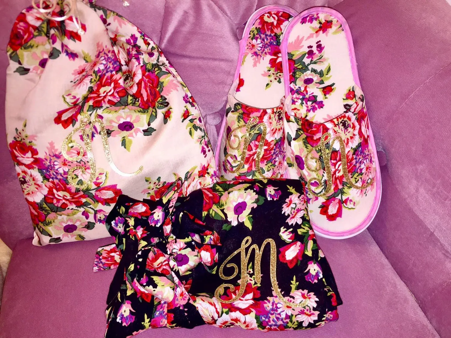 Wedding Robes/Slippers/Matching Gift Pouch, Unique Bridesmaid Gift, Bridal Robe, Bridal Robe Set, Wedding Robes, Bride Robe, Wedding Gift