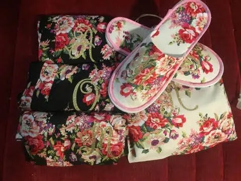 Wedding Robes/Slippers/Matching Gift Pouch, Unique Bridesmaid Gift, Bridal Robe, Bridal Robe Set, Wedding Robes, Bride Robe, Wedding Gift