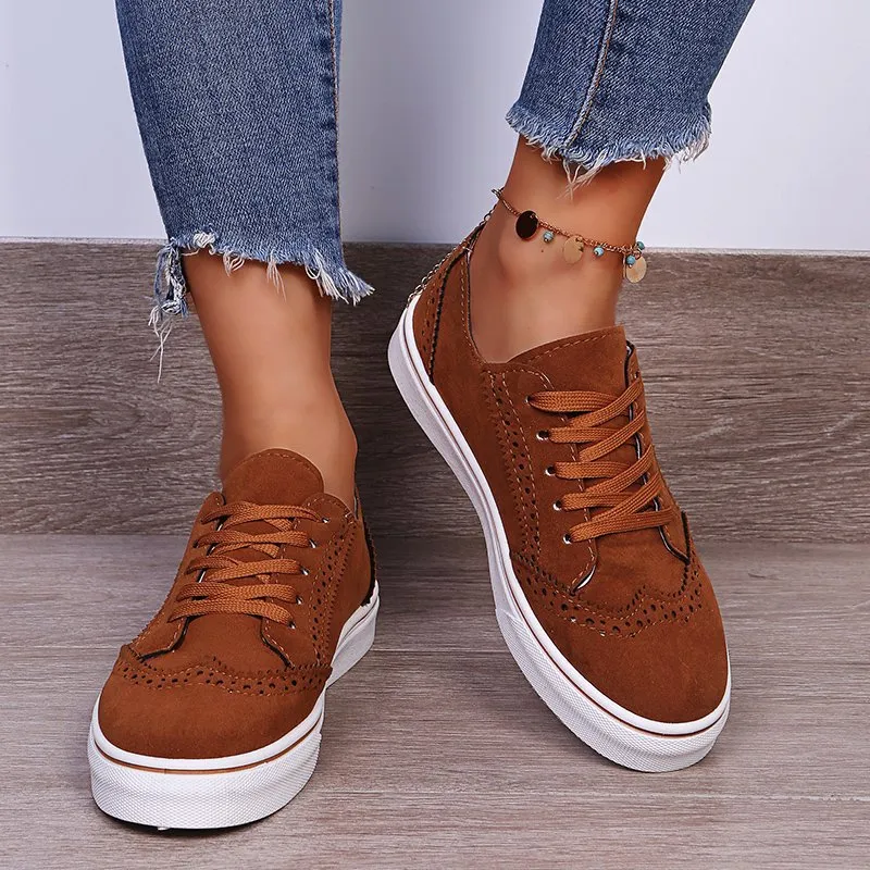 Women's Lace-Up Suede Flat Sneakers