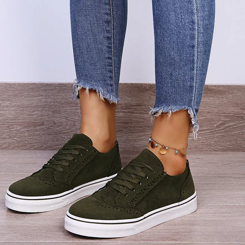 Women's Lace-Up Suede Flat Sneakers