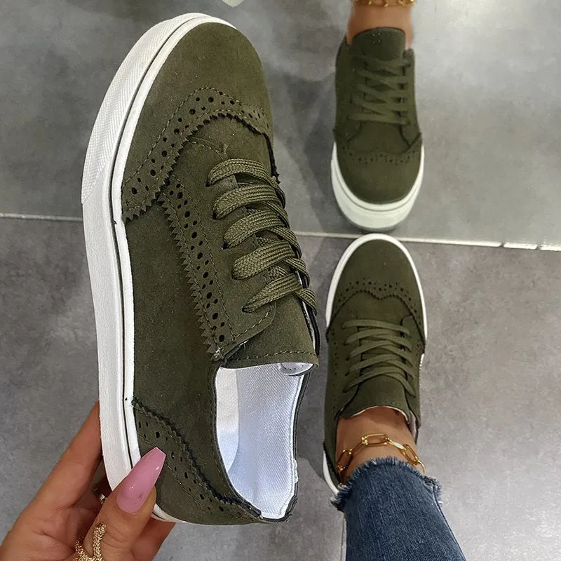 Women's Lace-Up Suede Flat Sneakers