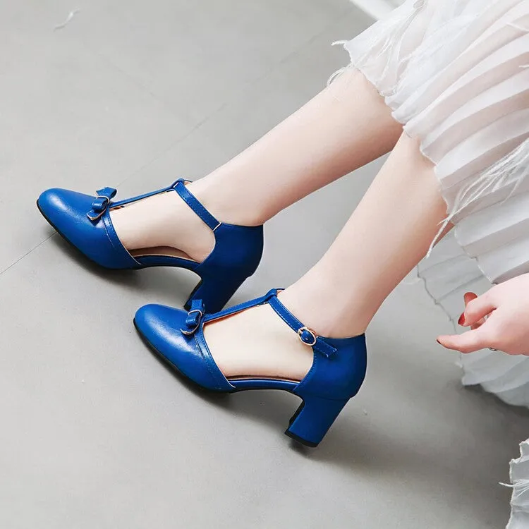 Women's Pointed Toe T Strap Bow Tie Block Heel Sandals