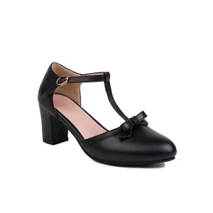 Women's Pointed Toe T Strap Bow Tie Block Heel Sandals