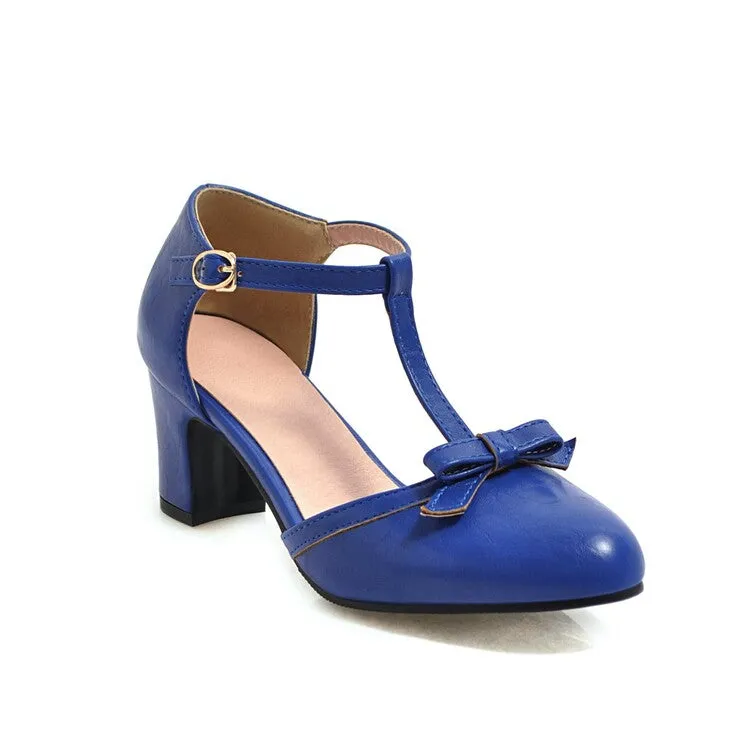 Women's Pointed Toe T Strap Bow Tie Block Heel Sandals