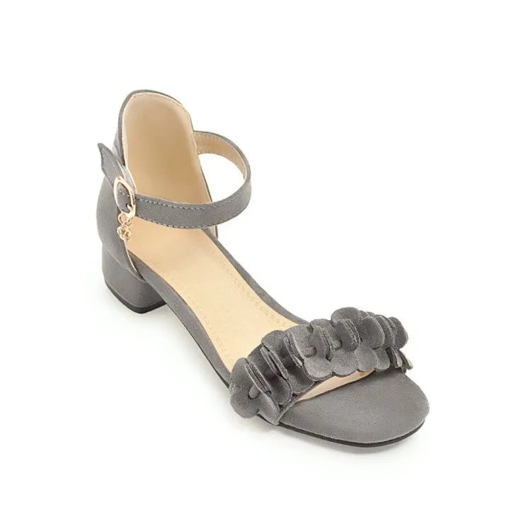 Women's Solid Color Pleated Ankle Strap Hollow Out Low Block Heels Sandals