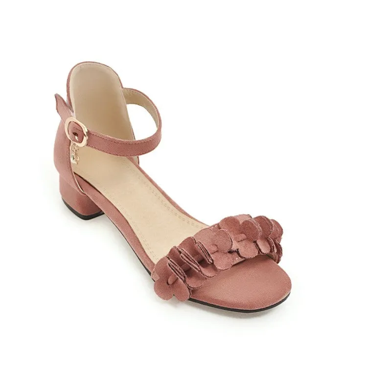 Women's Solid Color Pleated Ankle Strap Hollow Out Low Block Heels Sandals