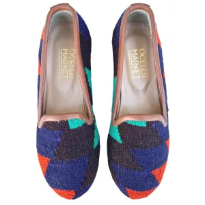Women's Turkish Kilim Loafers Blue & Black Zig Zag