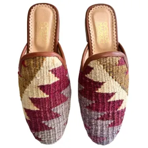 Women's Turkish Kilim Mule Red & Cream