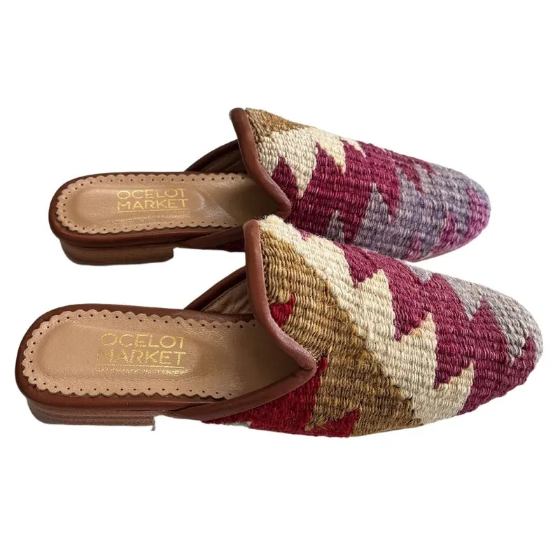 Women's Turkish Kilim Mule Red & Cream
