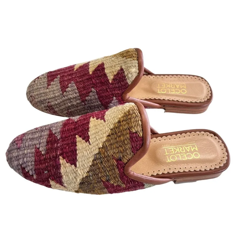 Women's Turkish Kilim Mule Red & Cream