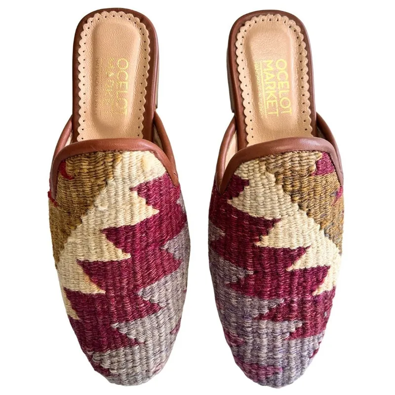 Women's Turkish Kilim Mule Red & Cream