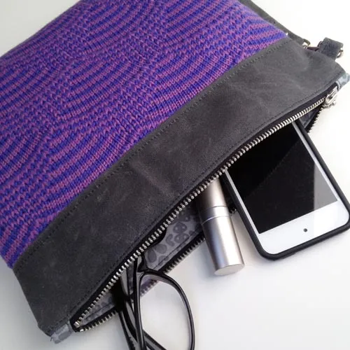 Wool and Waxed Canvas Clutch - Periwinkle/Lilac