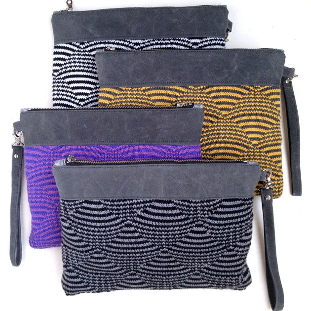 Wool and Waxed Canvas Clutch - White/Black