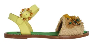 Yellow Leather Crystal Paglia Sandals