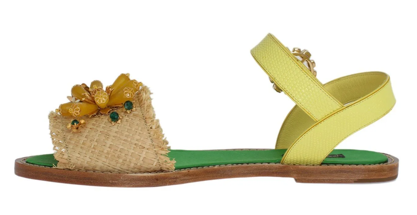 Yellow Leather Crystal Paglia Sandals
