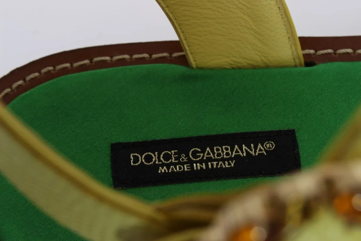 Yellow Leather Crystal Paglia Sandals