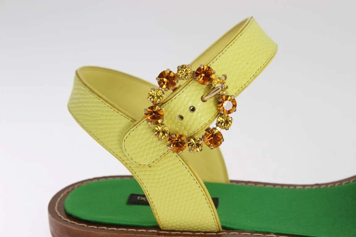 Yellow Leather Crystal Paglia Sandals